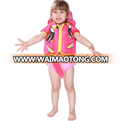 Megartico swim vest kids Girl's swim learning jacket with buoyant head pad - Toucan Girl