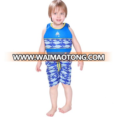 Megartico Two Piece Swim learning aid printed sea animal kids children Boy's swim learning vest & trunks set - Sharks